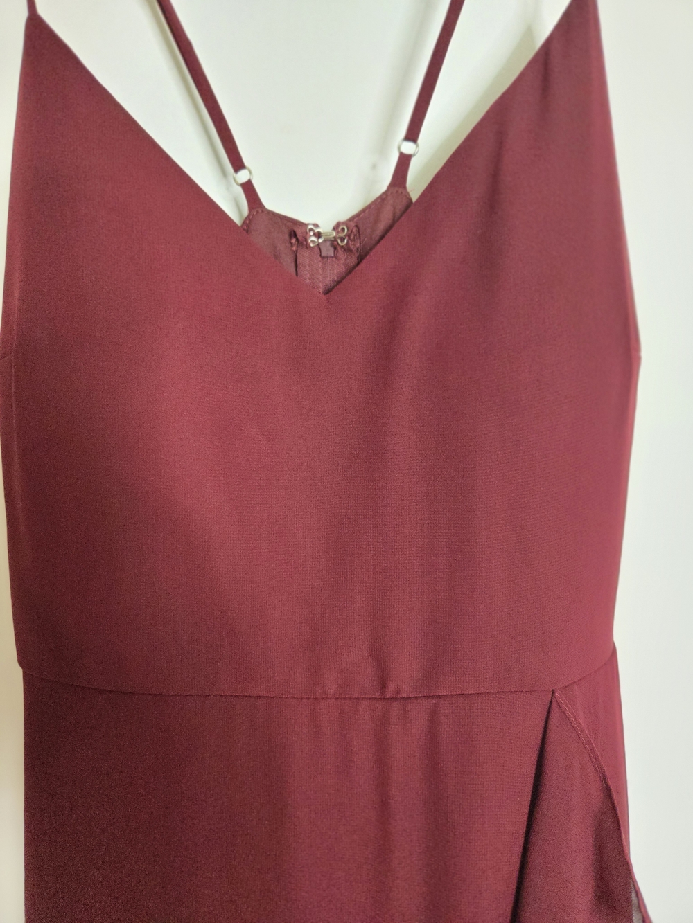 Birdy Grey Burgundy Elegant Spaghetti-Strap Maxi Theresa Dress Cascade Ruffle S - Picture 10 of 16